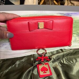Kate Spade New York Wallet + Keychain Bundle – Red